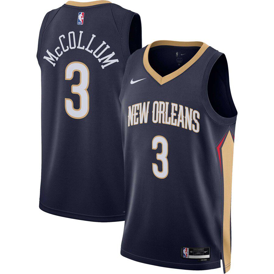 Men New Orleans Pelicans 3 C.J. McCollum Nike Navy Icon Edition 2022-23 Swingman NBA Jersey